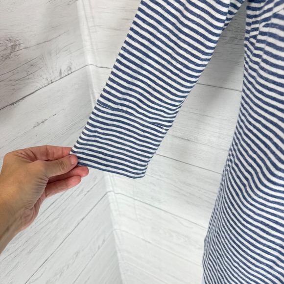 J McLaughlin Shirt L Navy Stripe Linen Cotton 3/4 Sleeve Button Coastal Preppy - Picture 10 of 10